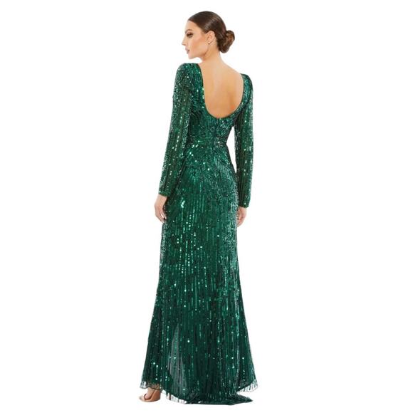 Mac Duggal 5379 Forest Green Sequin Beaded Long Sleeve Gown Size 10 - Picture 3 of 8